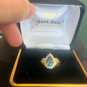 Vintage Blue Topaz 14k gold ring with Diamonds